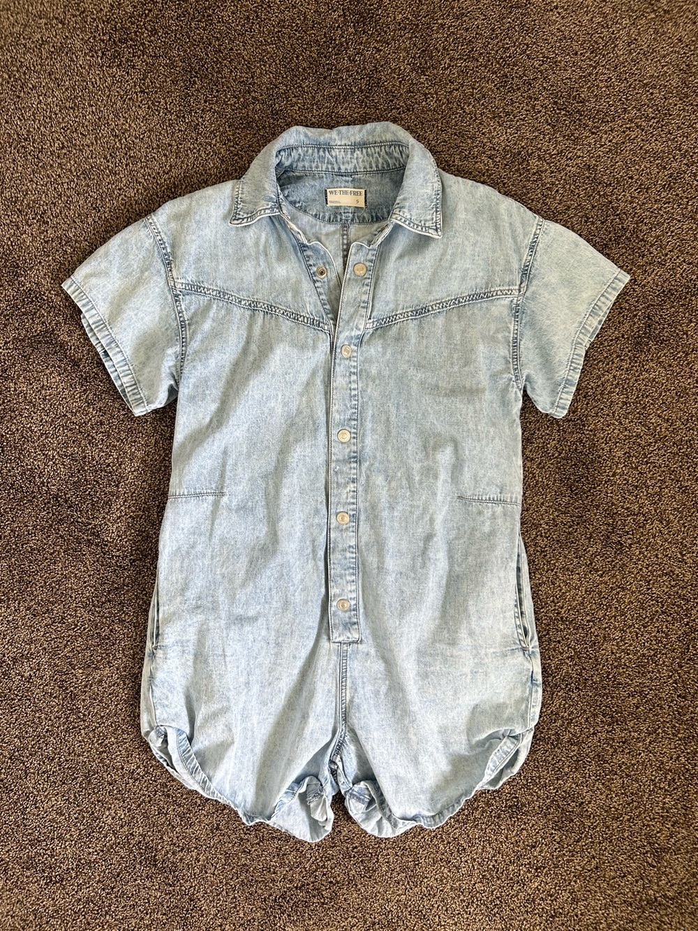 We the Free Denim Cuffed Shortall Romper Size Small